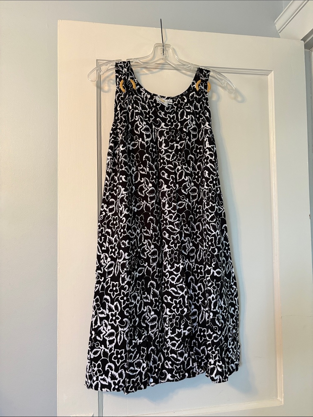 Black & White Floral Midi Dress - Sleeveless Comfort